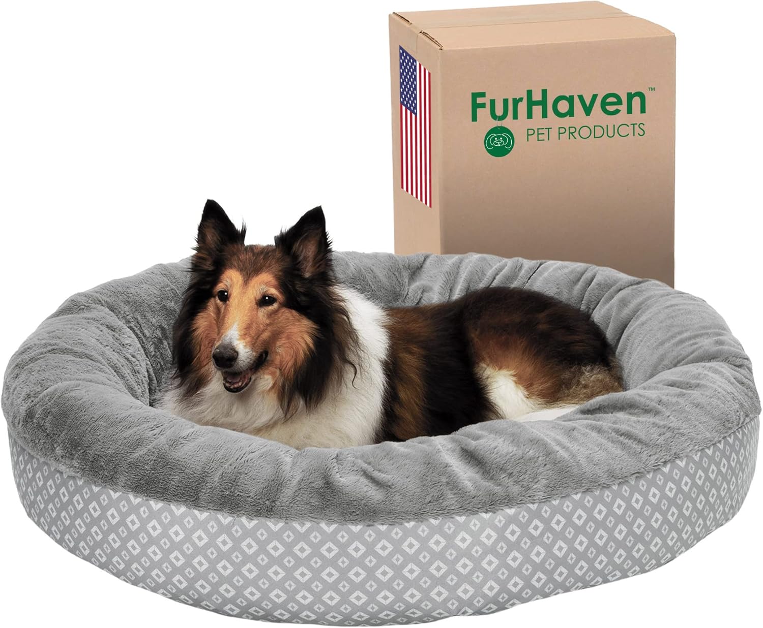 Furhaven 45 Round Donut Dog Bed for Large Dogs - Plush Comfort