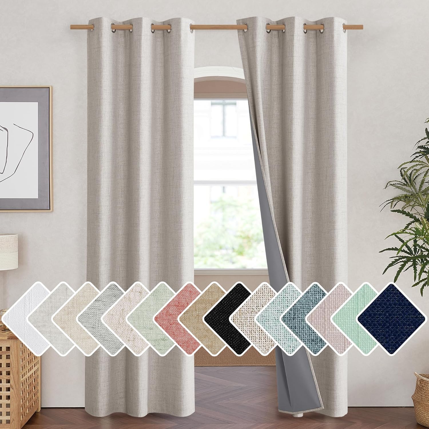 NICETOWN Vintage Open Linen Weave Flax Thermal Curtains Set