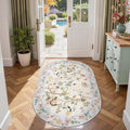 Floral Oval Rug 3x5 Washable Chinoiserie - Soft Non-Slip Accent