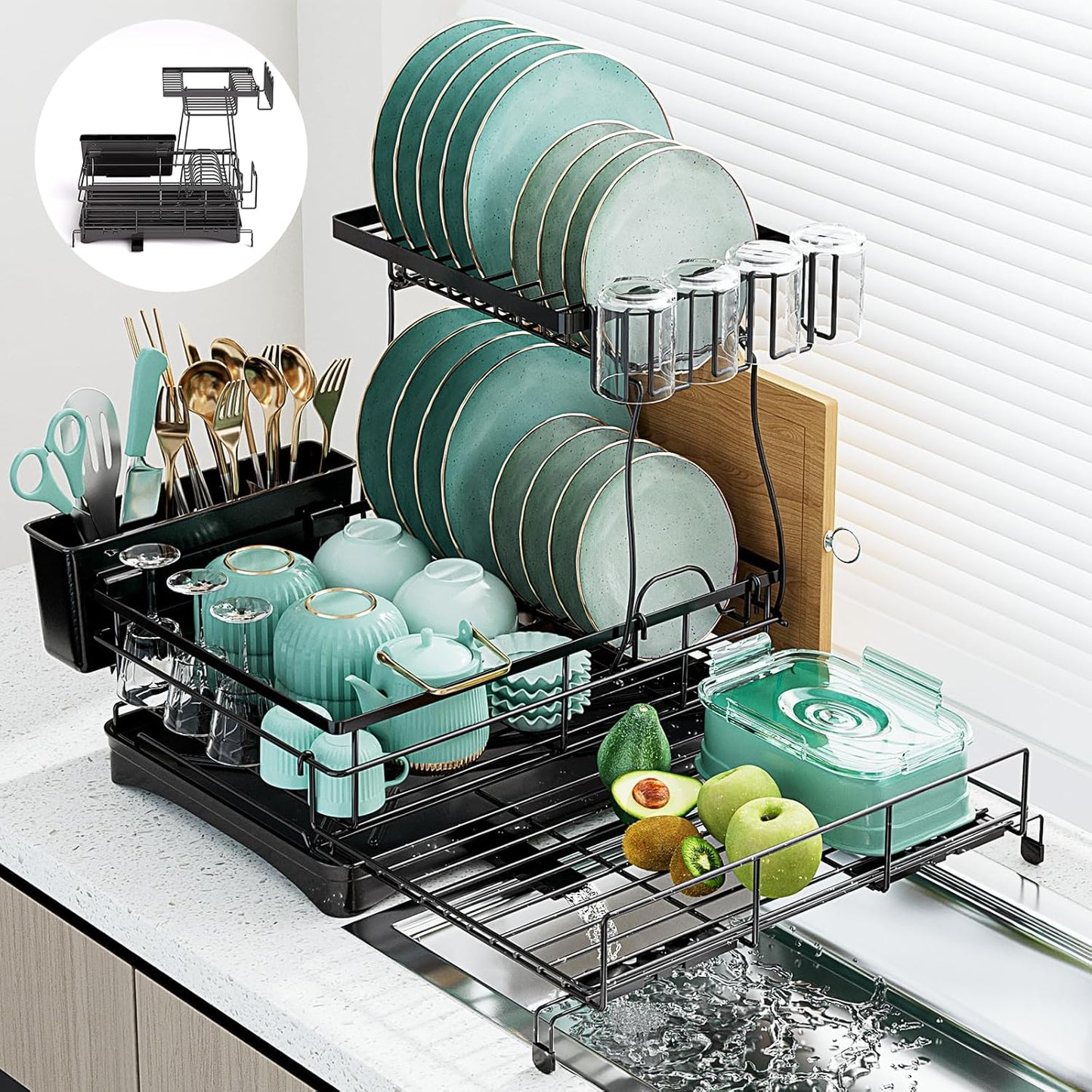 Expandable Dish Drying Rack for Kitchen Counter - Large & Durable
