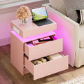 LIKIMIO Night Stand with Charging Station - Modern Pink Nightstand