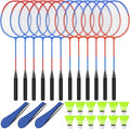 12 Pack Badminton Rackets Set with Carry Bags - Complete Outdoor Set