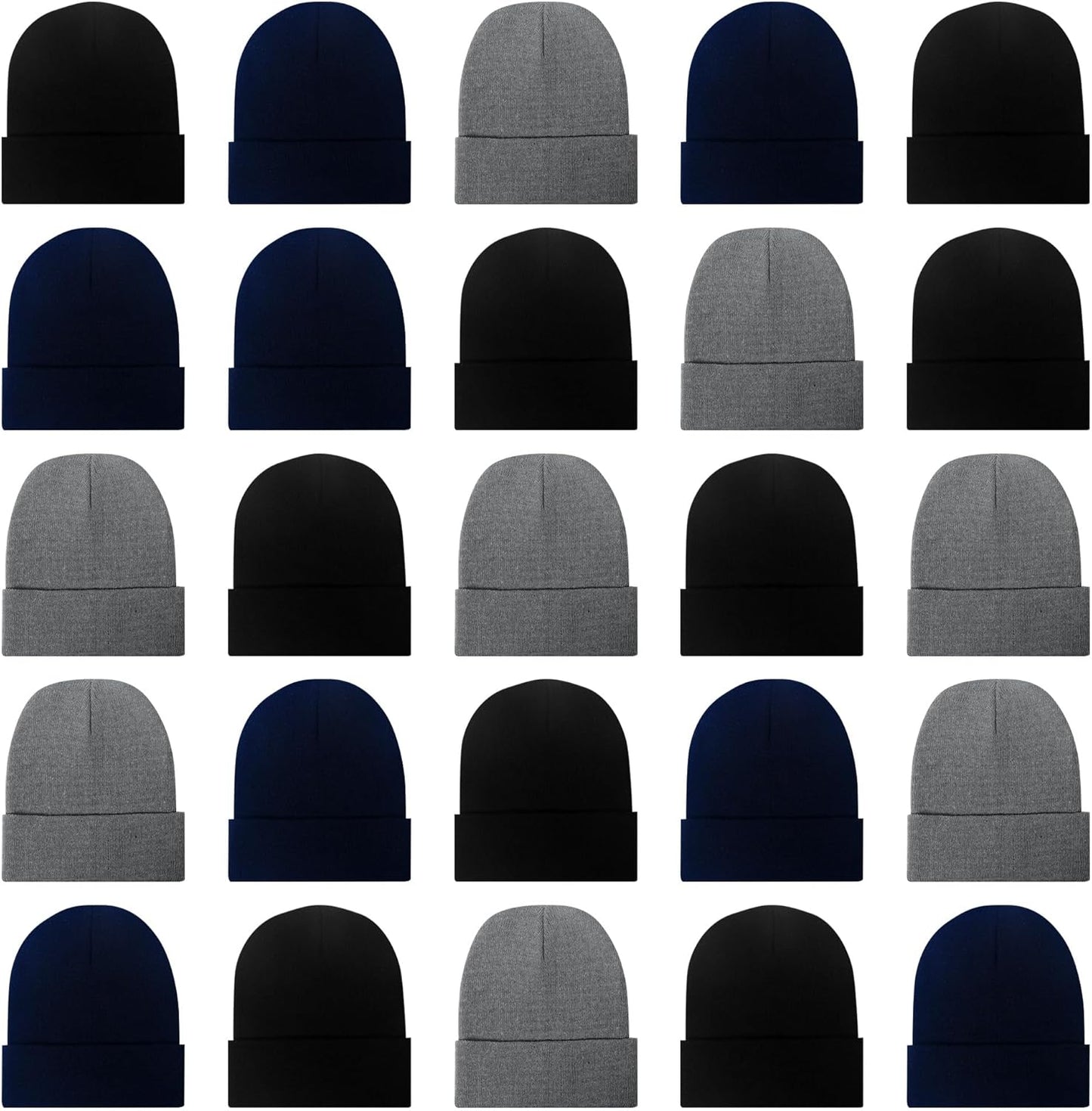 25 Pack Winter Beanie Hats Bulk for Men Women - Warm Knit Caps