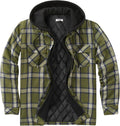 Men's Quilted Flannel Shirt Jacket with Hood - Warm Lined Plaid