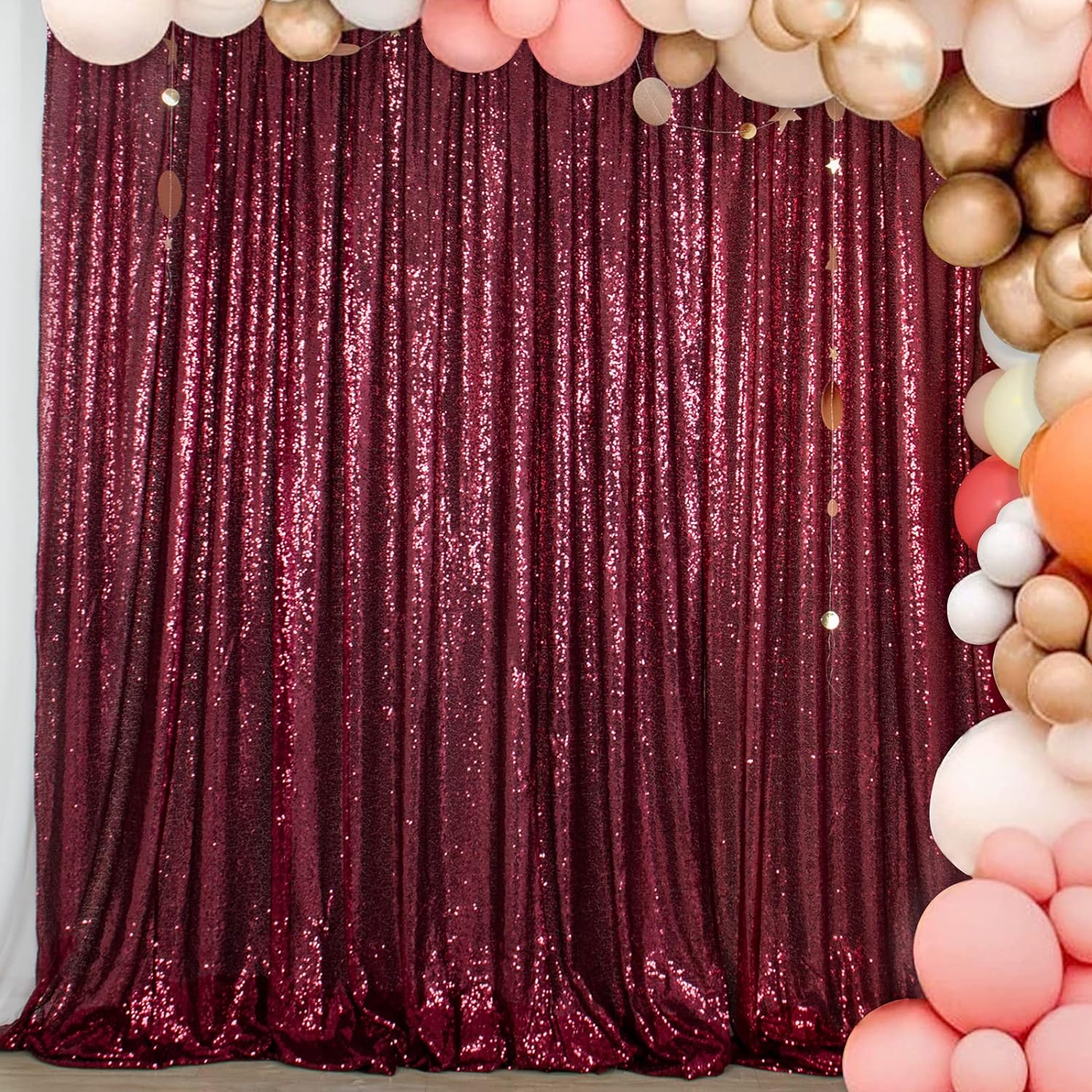 ShinyBeauty Burgundy Sequin Backdrop: Shimmering Rustic Elegance