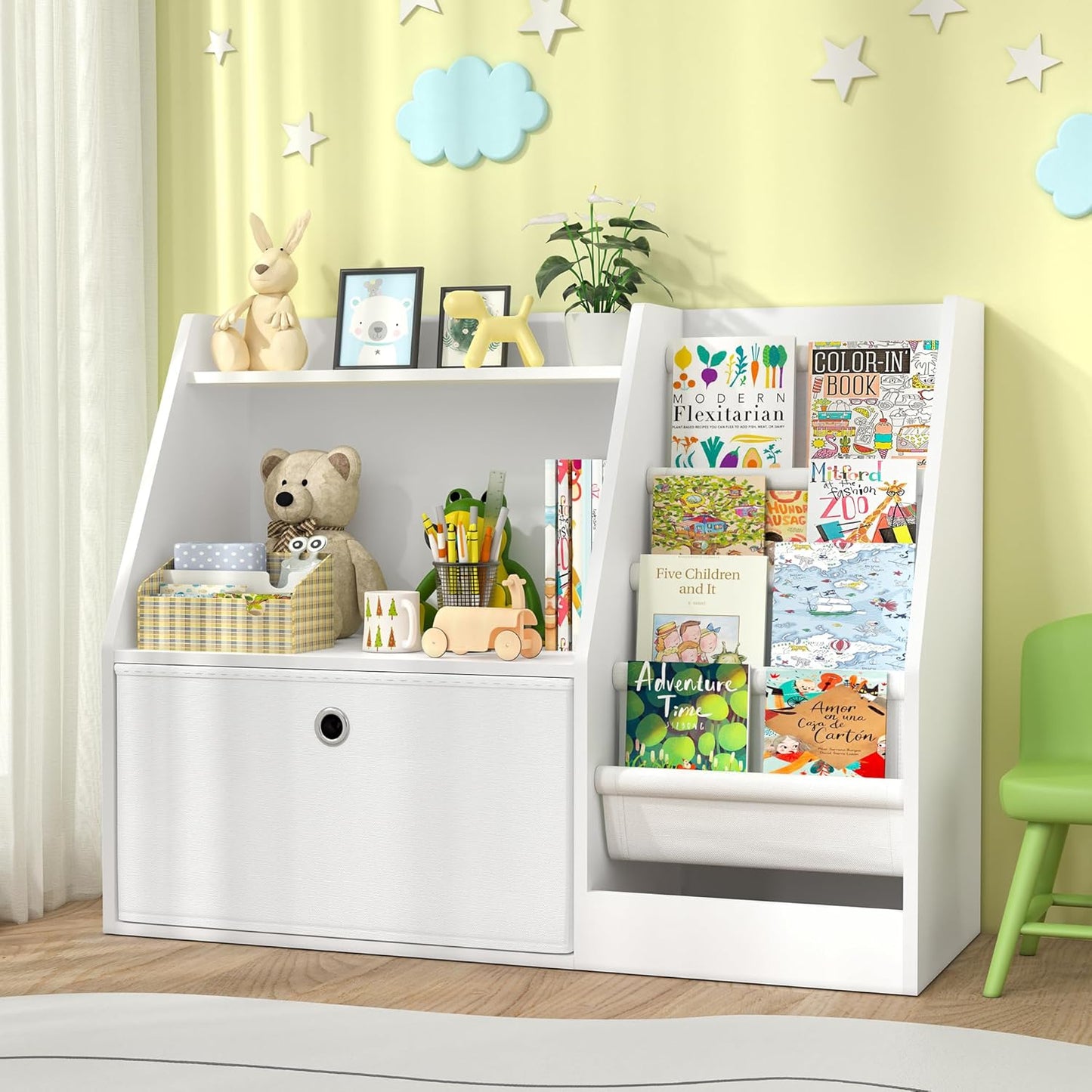 TOETOL Kids Bookshelf - 2-Tier Wooden Book Storage Organizer
