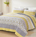 Boho Quilt Set Queen Yellow Striped Patchwork Quilt Set - Lightweight