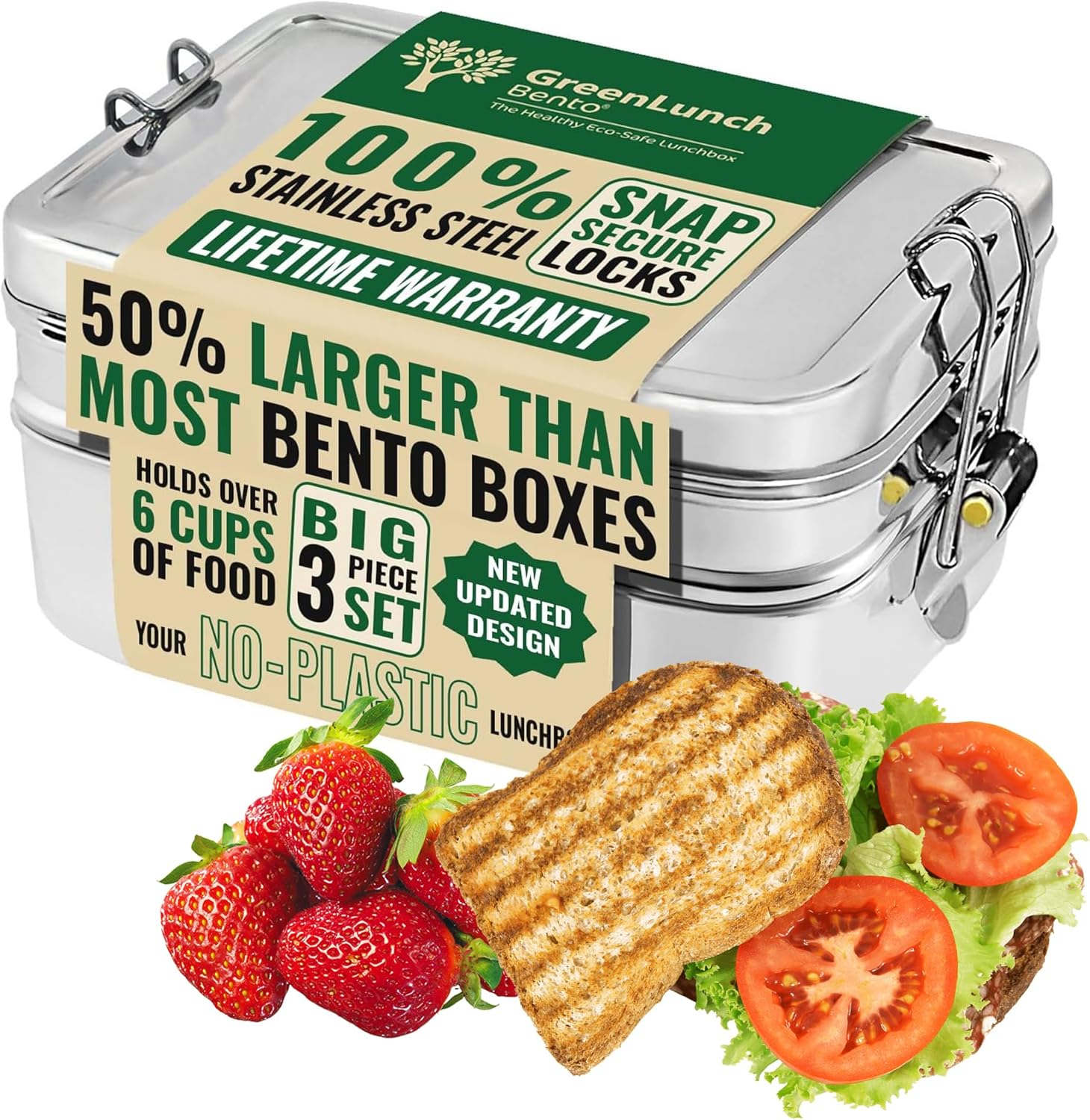Stackable Stainless Steel Bento Box for Adults - 6 Cup Capacity