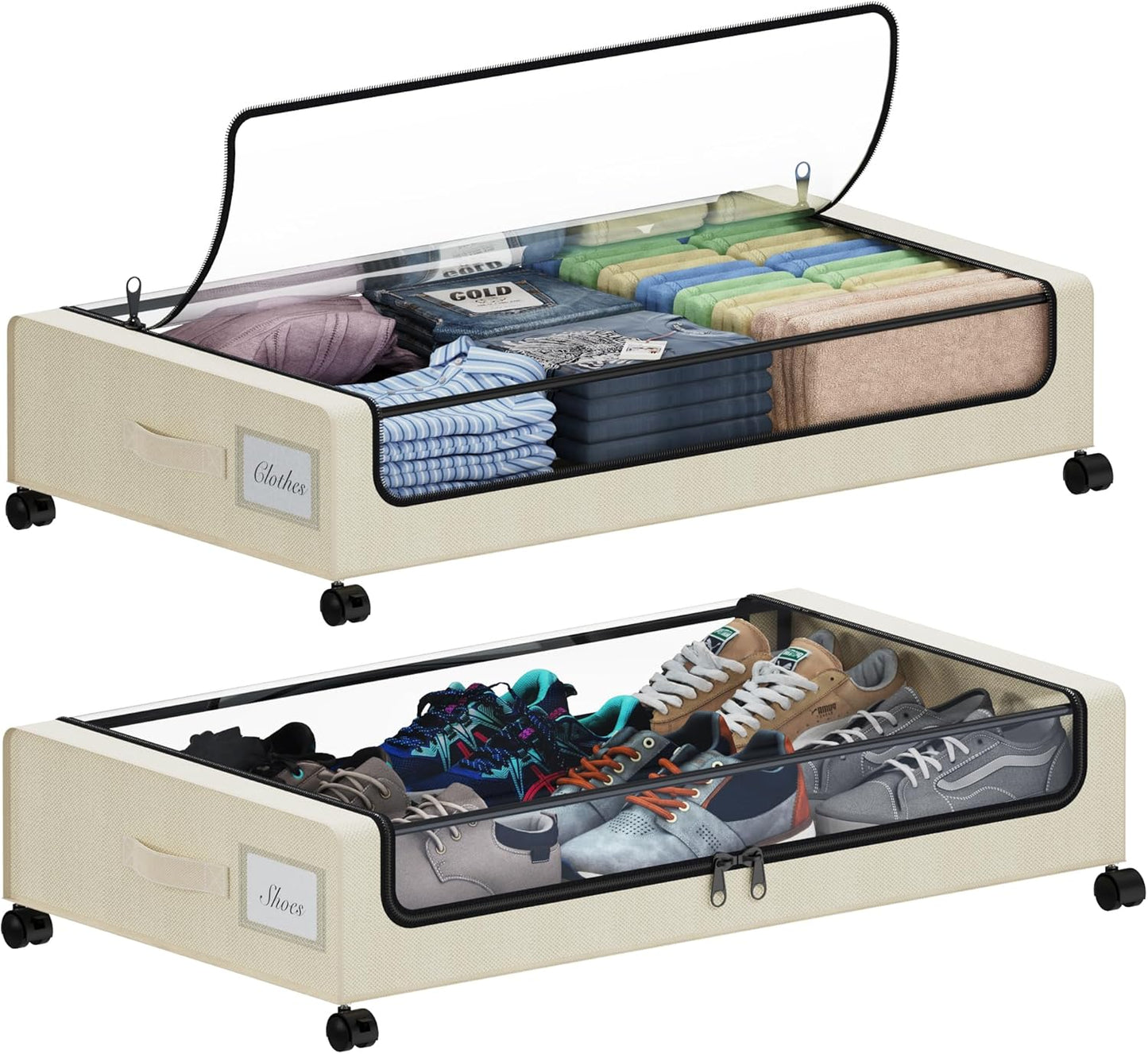 Under Bed Storage with Wheels for Shoes, Clothes, and Toys