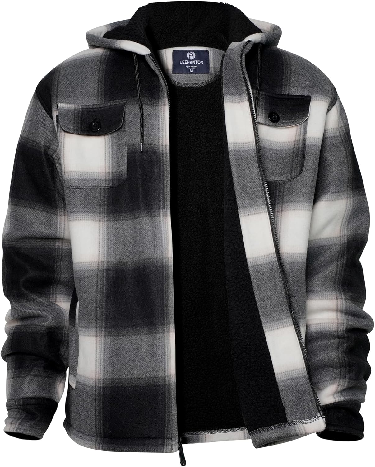 Facitisu Flannel Hoodies for Men Sherpa Lined Heavy Fleece