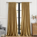 PRIMROSE Golden Velvet Curtains 120 in Long Blackout Panels - Luxury