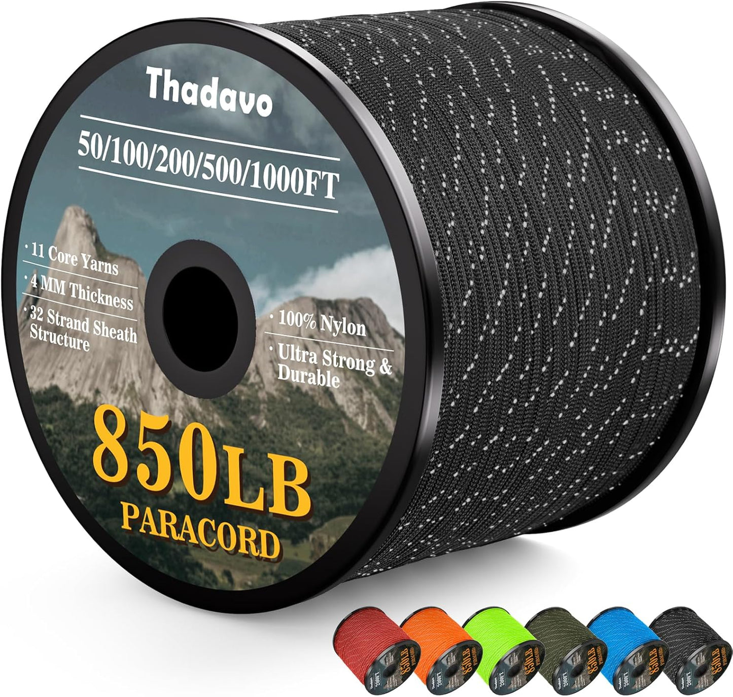 Reflective Paracord Rope 850Ib for Camping and DIY Projects