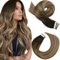 Tape in Extensions Human Hair Balayage Dark Brown to Brown Mix