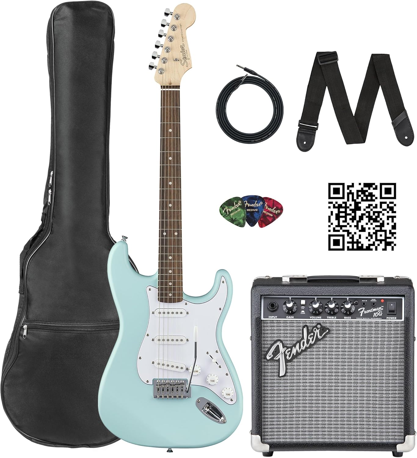 Fender Squier Stratocaster Electric Guitar Bundle with Amp