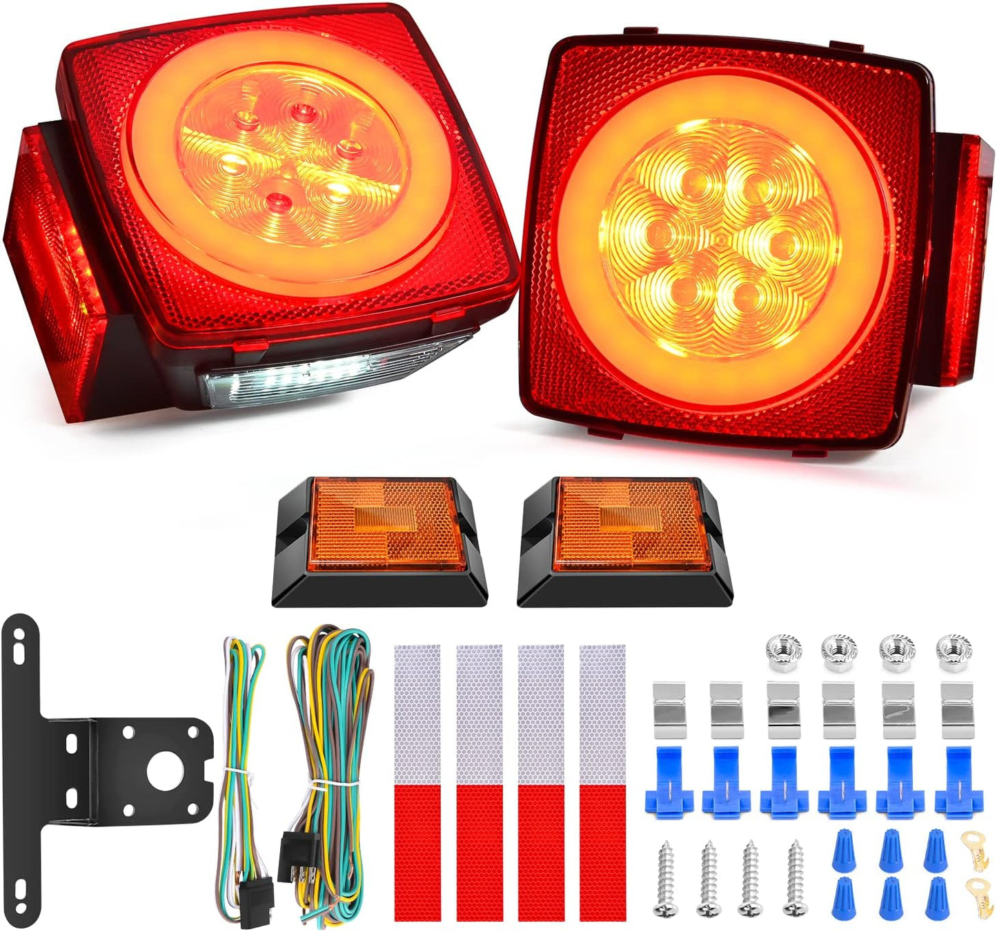 Nilight 2PCS Square LED Trailer Light Kit for 12V Vehicles