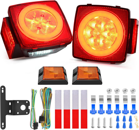 Nilight 2PCS Square LED Trailer Light Kit for 12V Vehicles