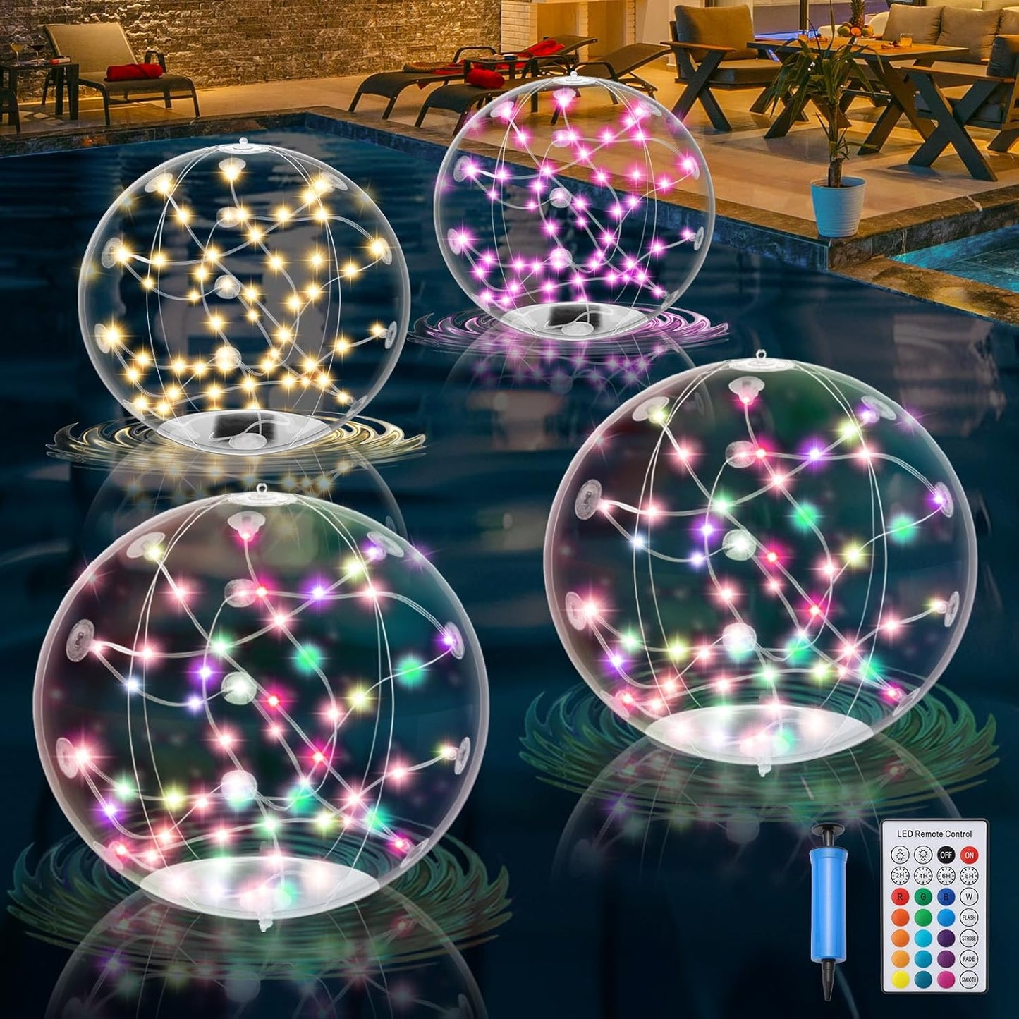 LuckSky 4 Pack Inflatable Solar Floating Pool Lights for Summer