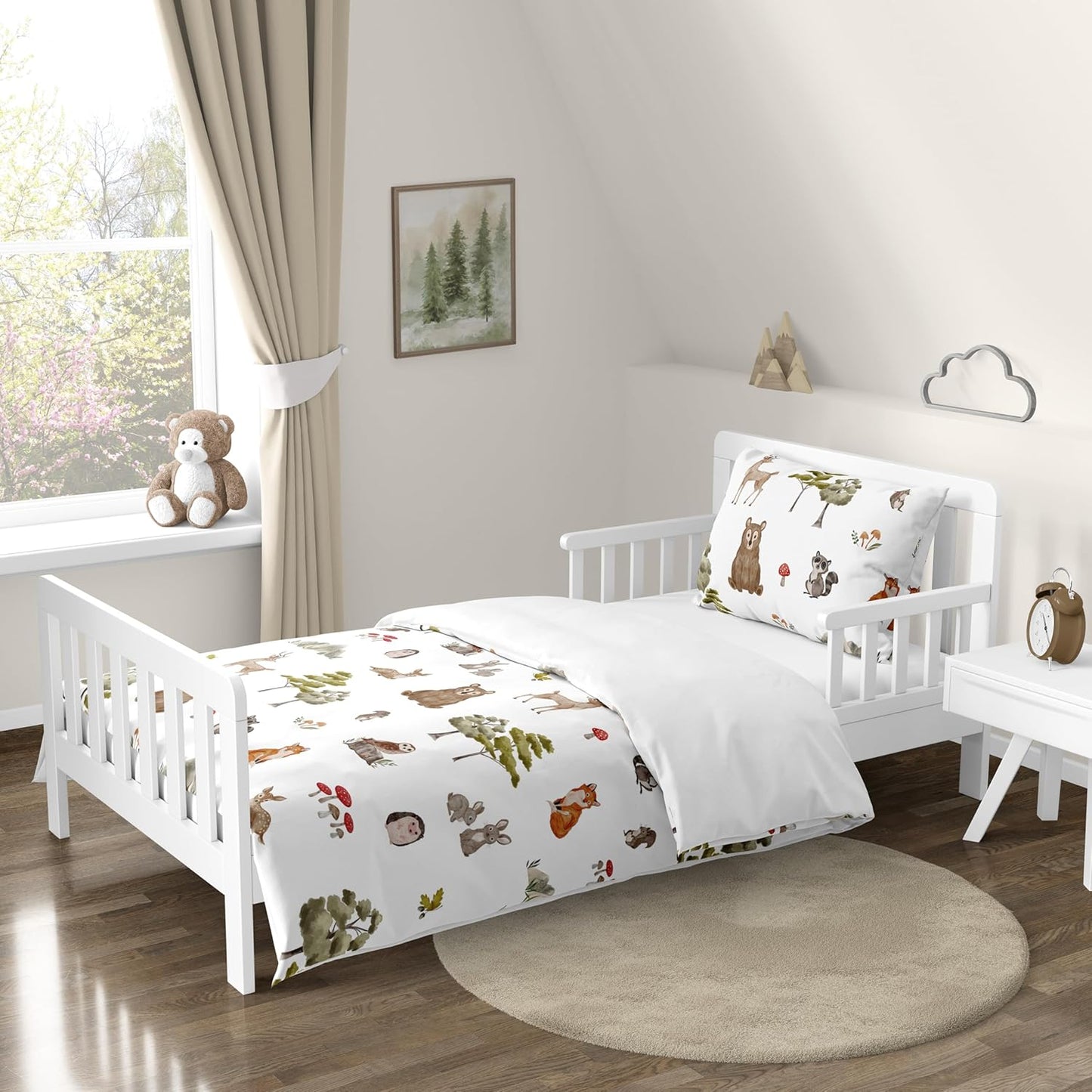 Woodland Forest Animals Toddler Bedding Set for Kids 5p Bed