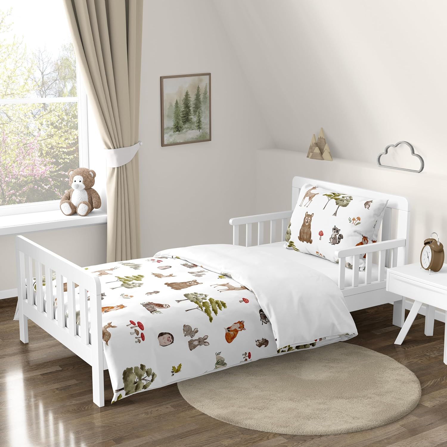 Woodland Forest Animals Toddler Bedding Set for Kids 5p Bed