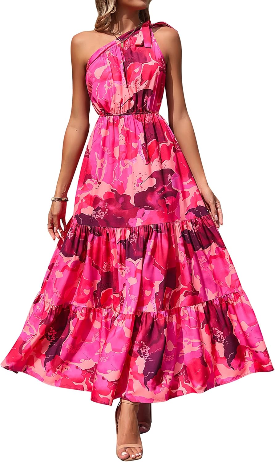 Ditsy Floral One Shoulder Maxi Dress for Summer Weddings