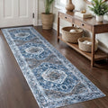 KOZYFLY 2x8 ft Blue Boho Runner Rug - Washable Hallway Runner