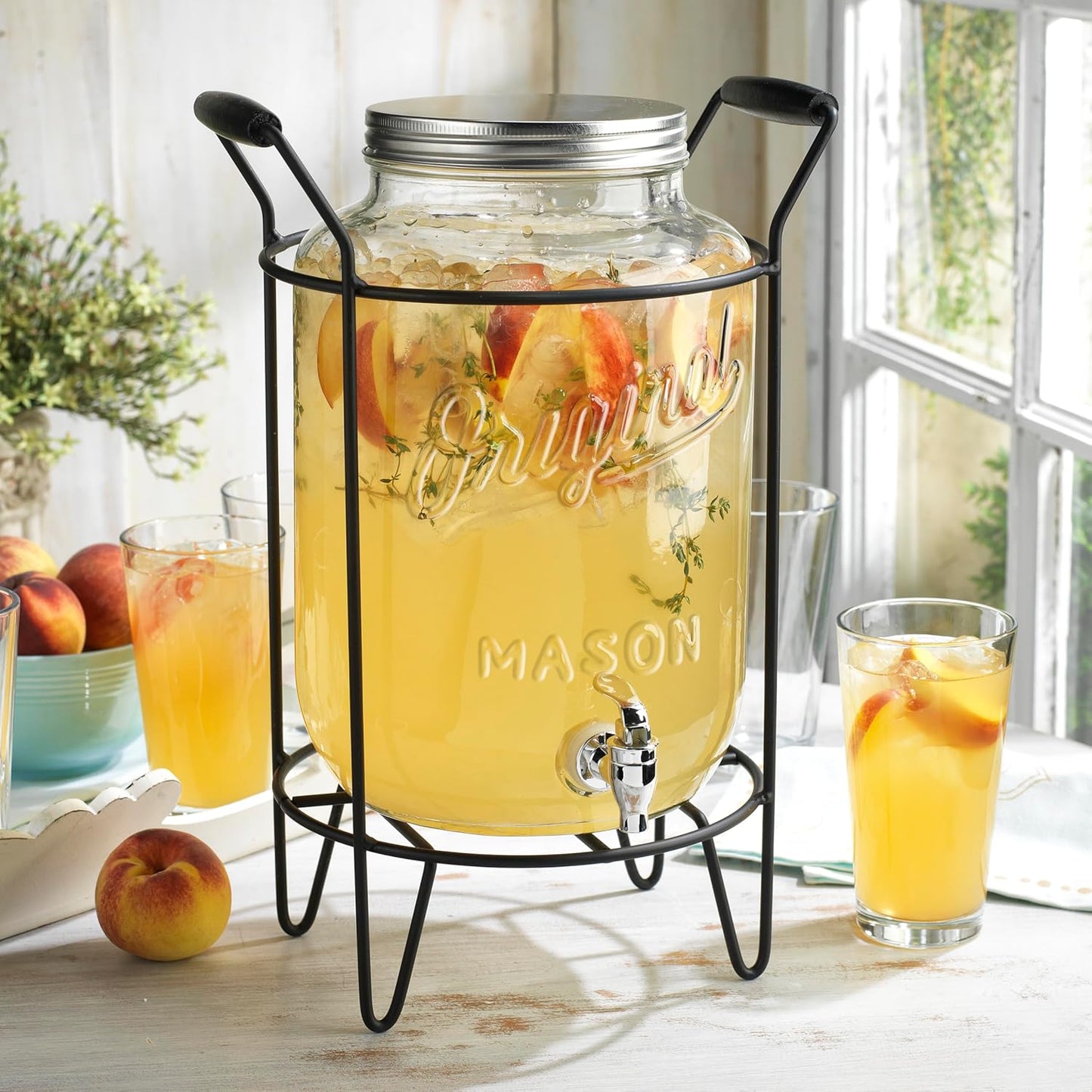 2 Gallon Glass Drink Dispenser for Parties with Stand