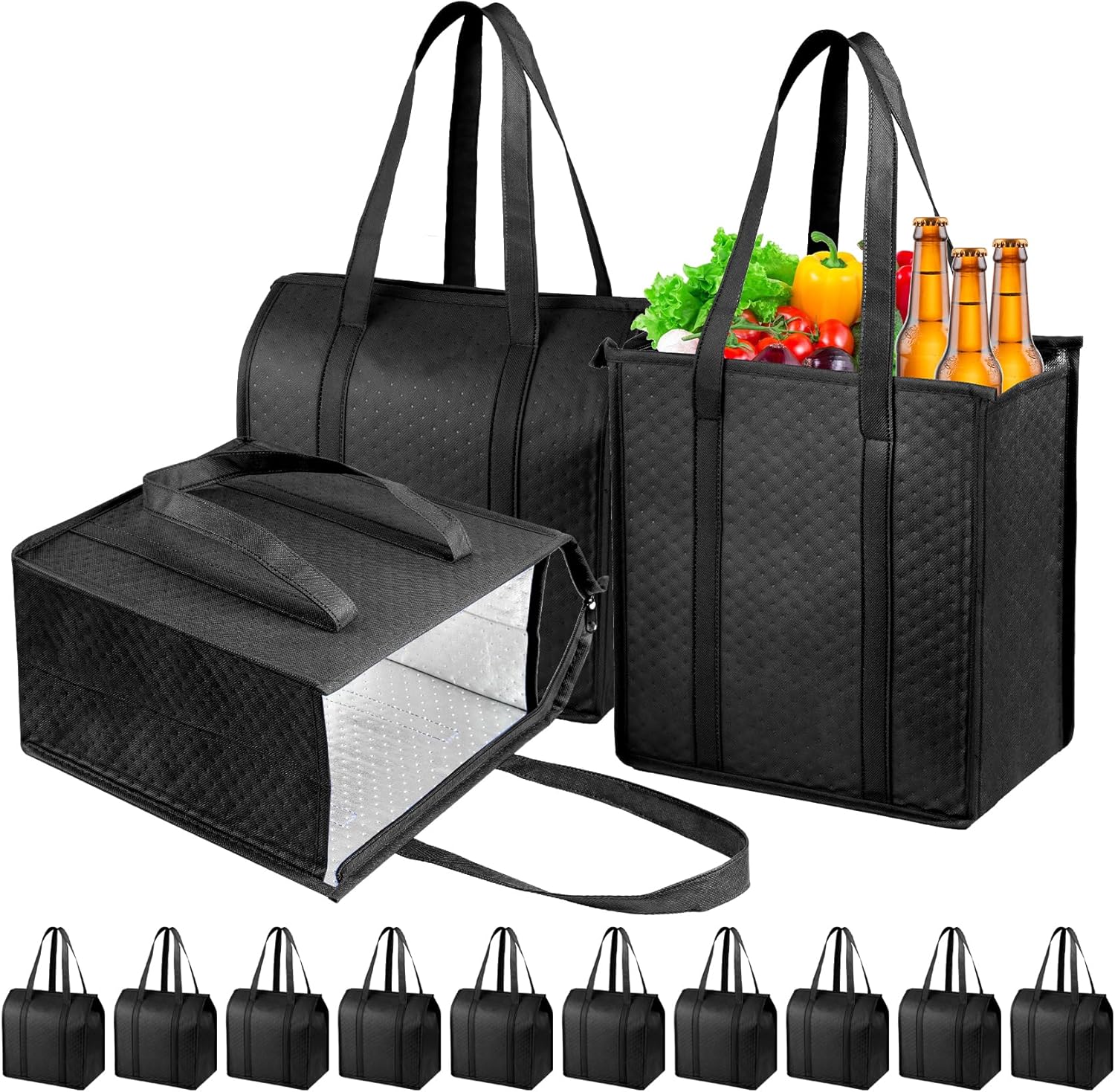 Insulated Grocery Bags with Zippered Top for Food Transport