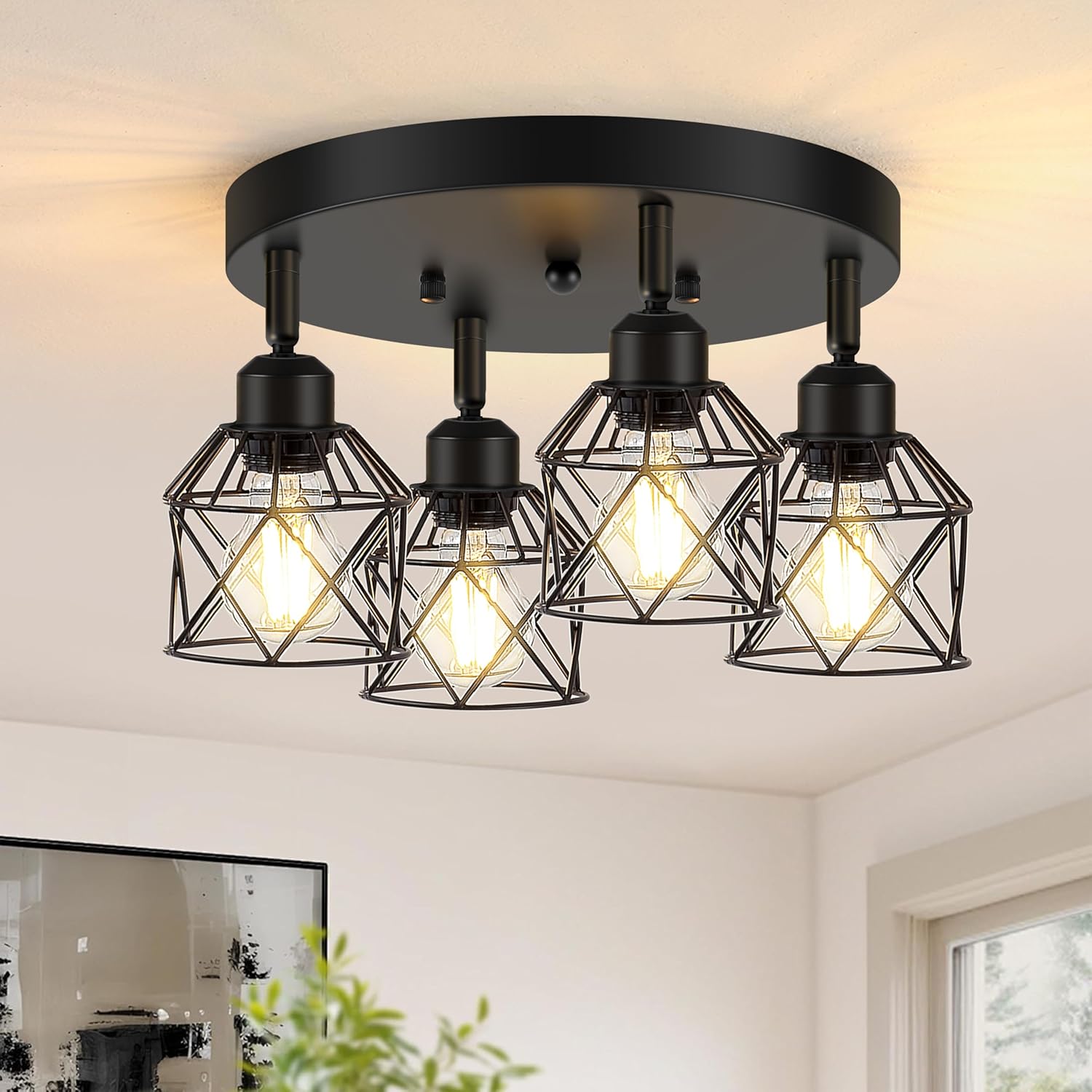 4-Light Adjustable Black Flush Mount Ceiling Light Fixture