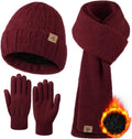 Winter Beanie Hat Scarf Gloves Set - Warm Fleece Knit Three-Piece Set