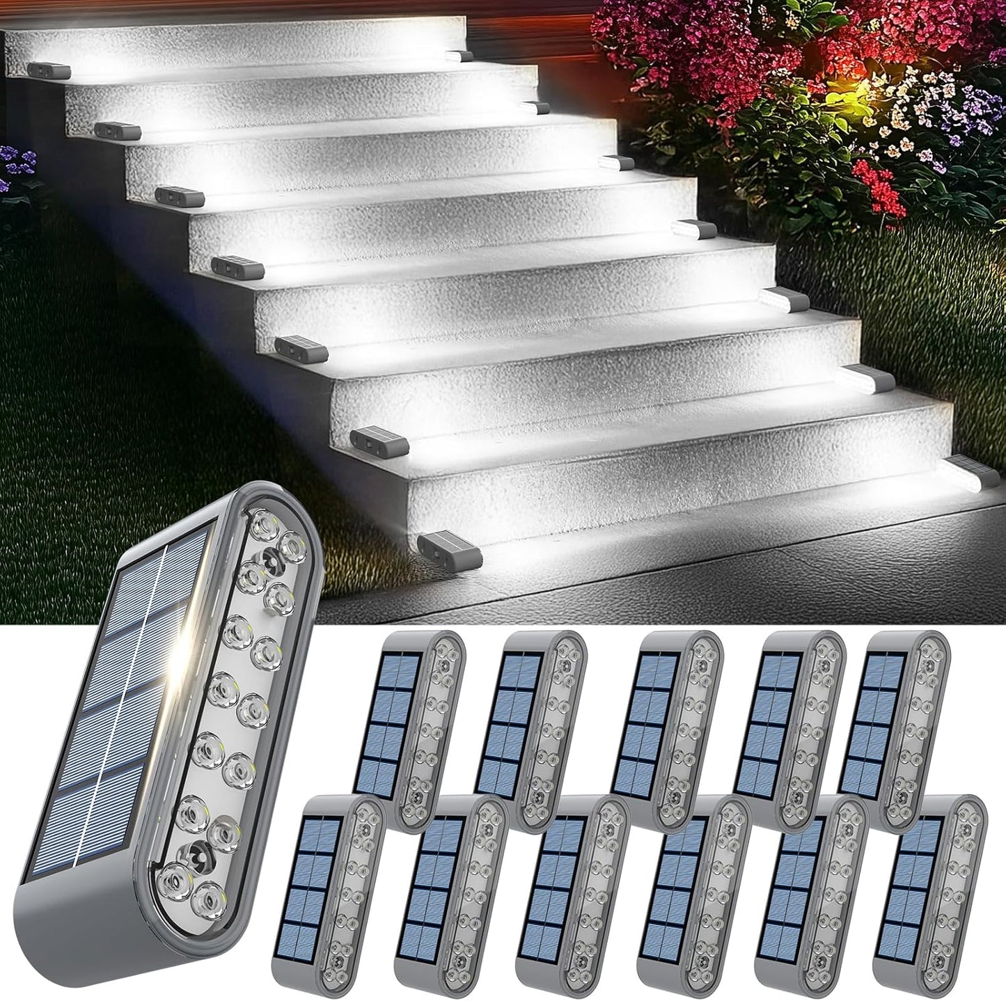 Solar Step Lights for Outside - 12-Pack Waterproof LED Lights
