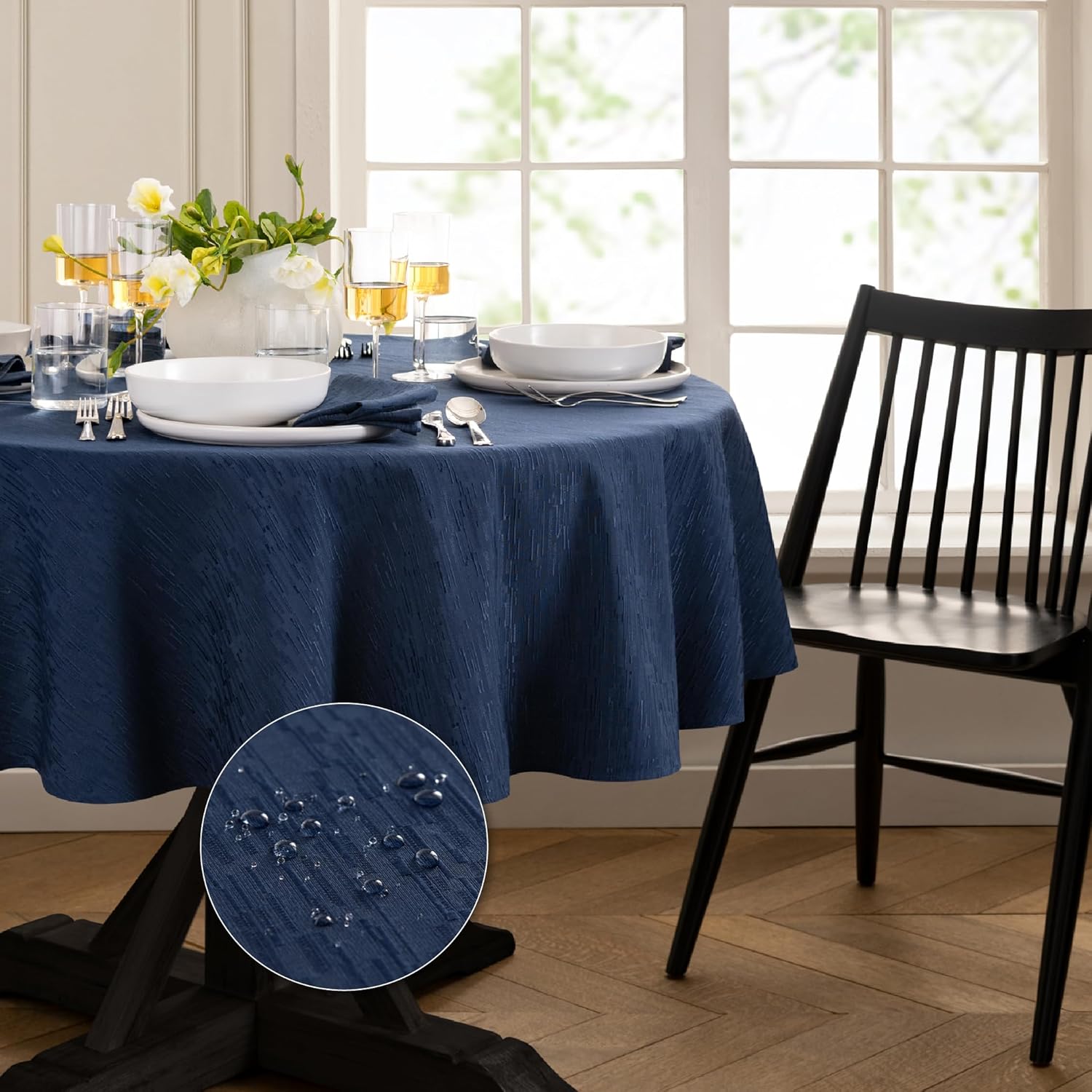 Continental Solid Texture Tablecloth - Navy 90in Round Design