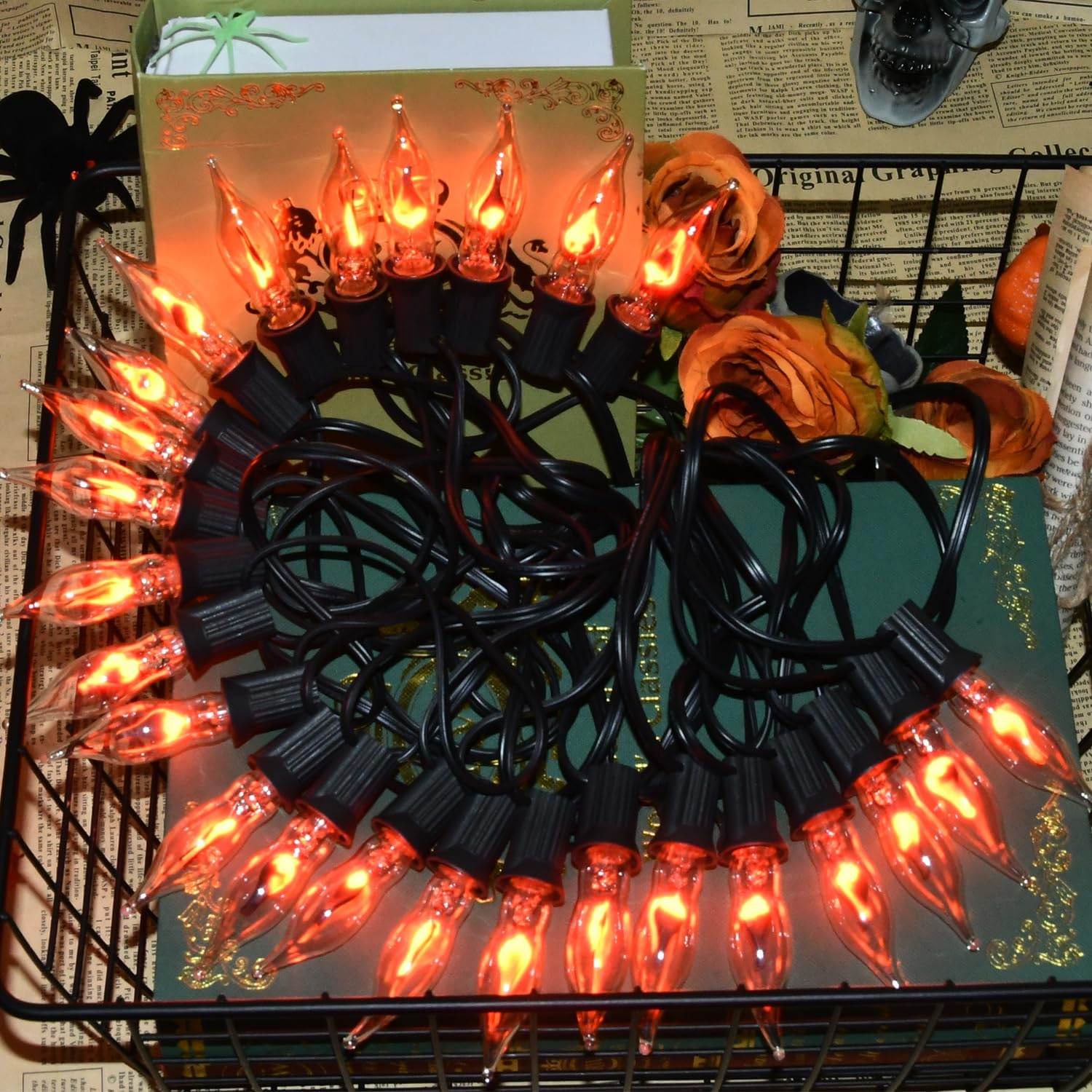 27.8Ft Halloween Flickering Flame String Lights for Decor