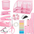 Pink Desk Accessories Set 17Pcs - Coordinated Pink Office Kit