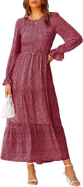 Womens Casual Floral Maxi Dress - High Waist A-Line Boho