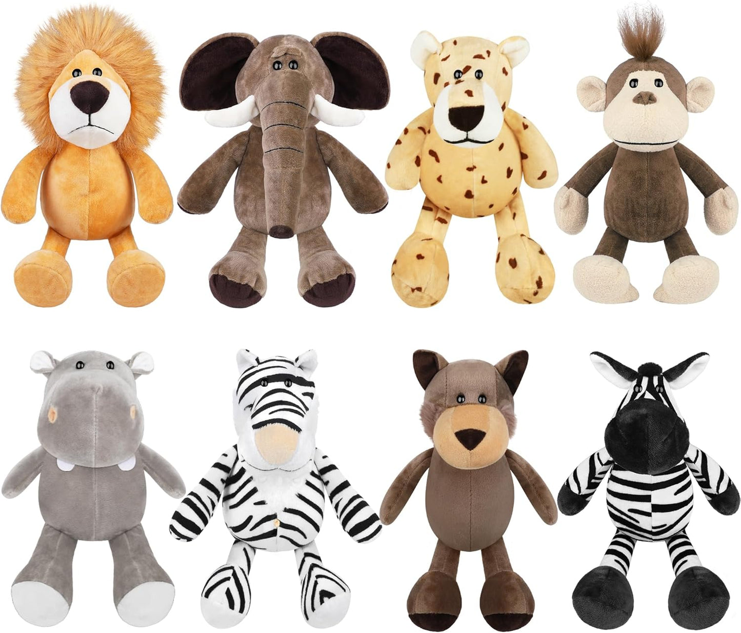 Elcoho 8 Pieces Safari Stuffed Animals Plush Jungle Toys Set