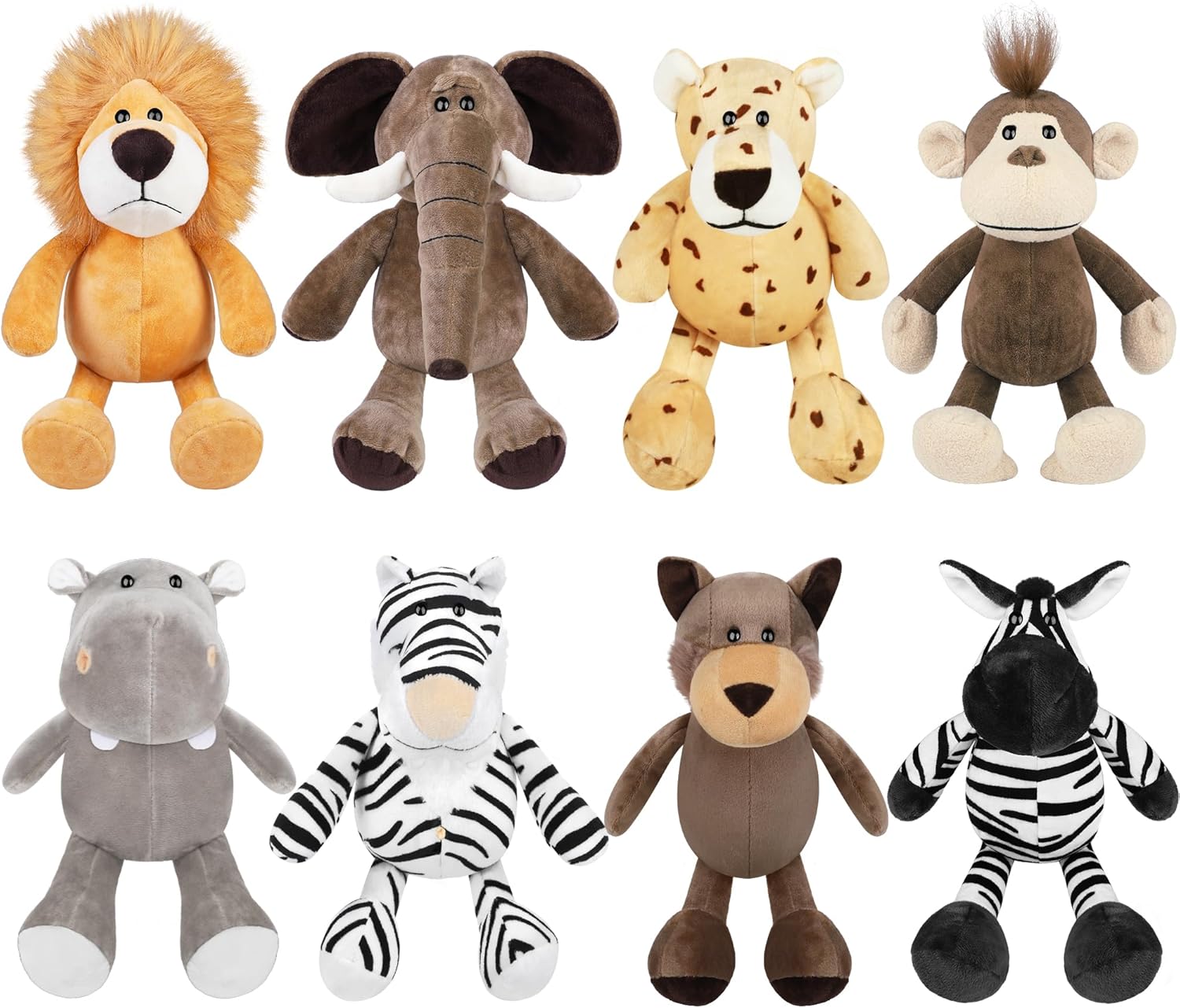 Elcoho 8 Pieces Safari Stuffed Animals Plush Jungle Toys Set