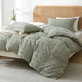 MILDLY Tufted Duvet Cover Queen Size Mist Sage - Soft Waffle Weave