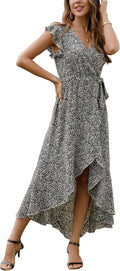 Boho Floral V-Neck Maxi Dress for Women - Flowy Summer Wrap Style