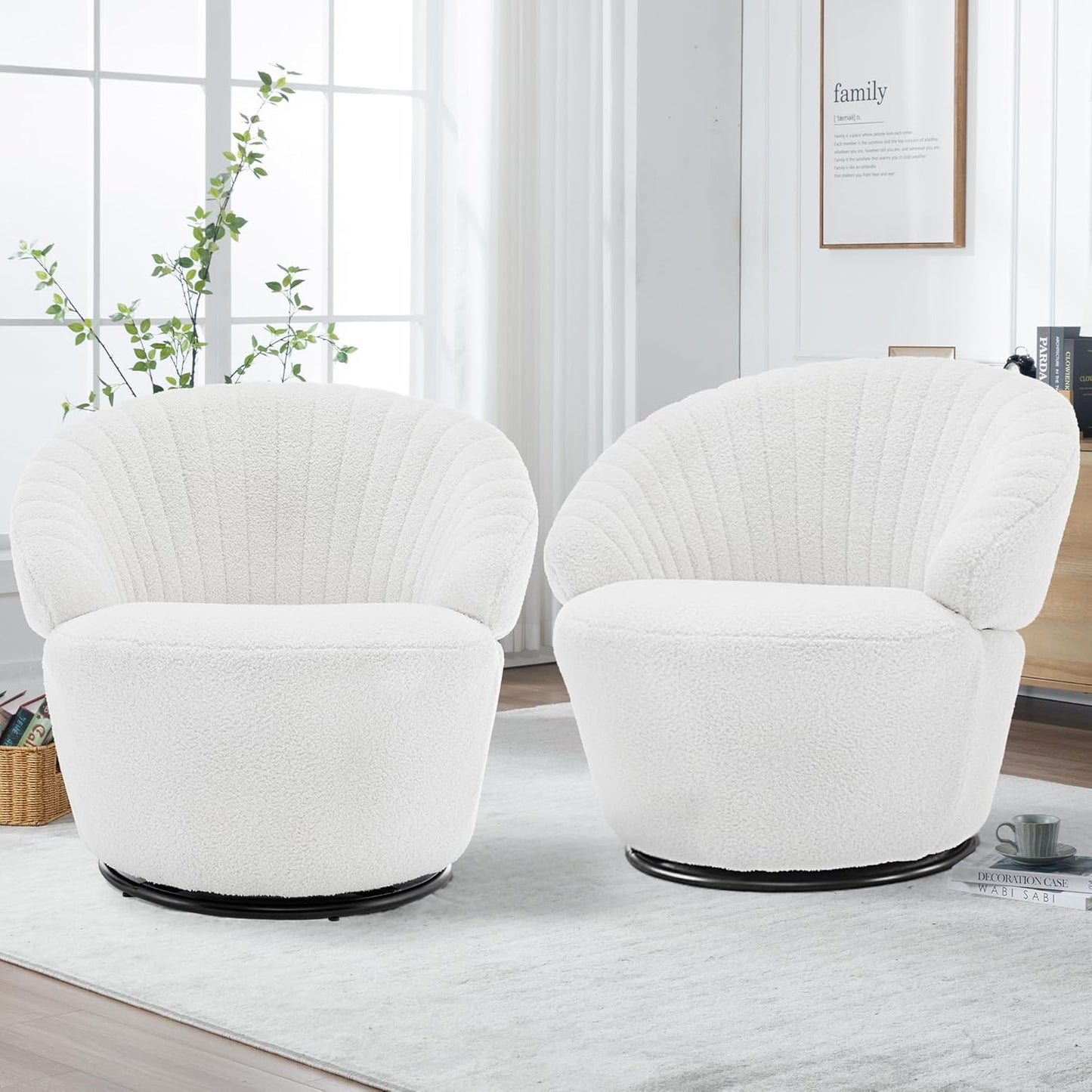 Set of 2 White Swivel Accent Chairs - 360 Degree Mid Century Style for Multiple Rooms