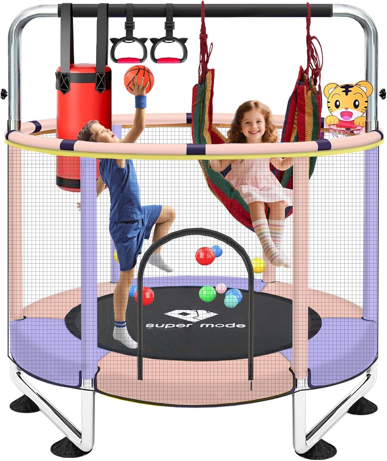 5FT Adjustable Trampoline for Kids with Safety Enclosure Net