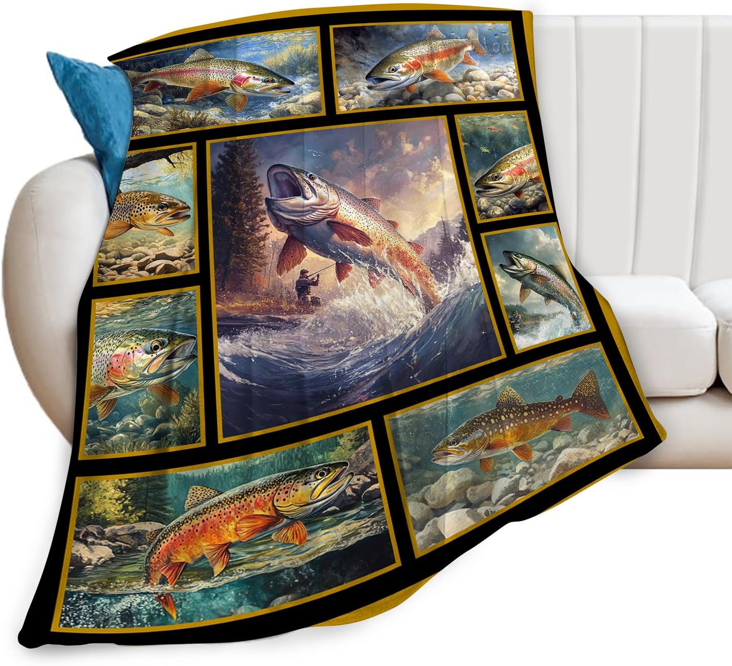 Fishing Lover's Dream Blanket: Ultra Soft Trout Fleece Gift! 