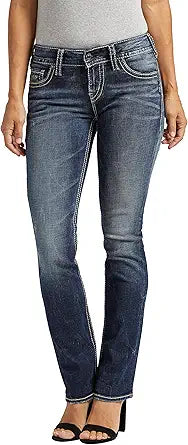 Silver Jeans Co. Women's Suki Mid Rise Curvy Fit Straight Leg Jeans