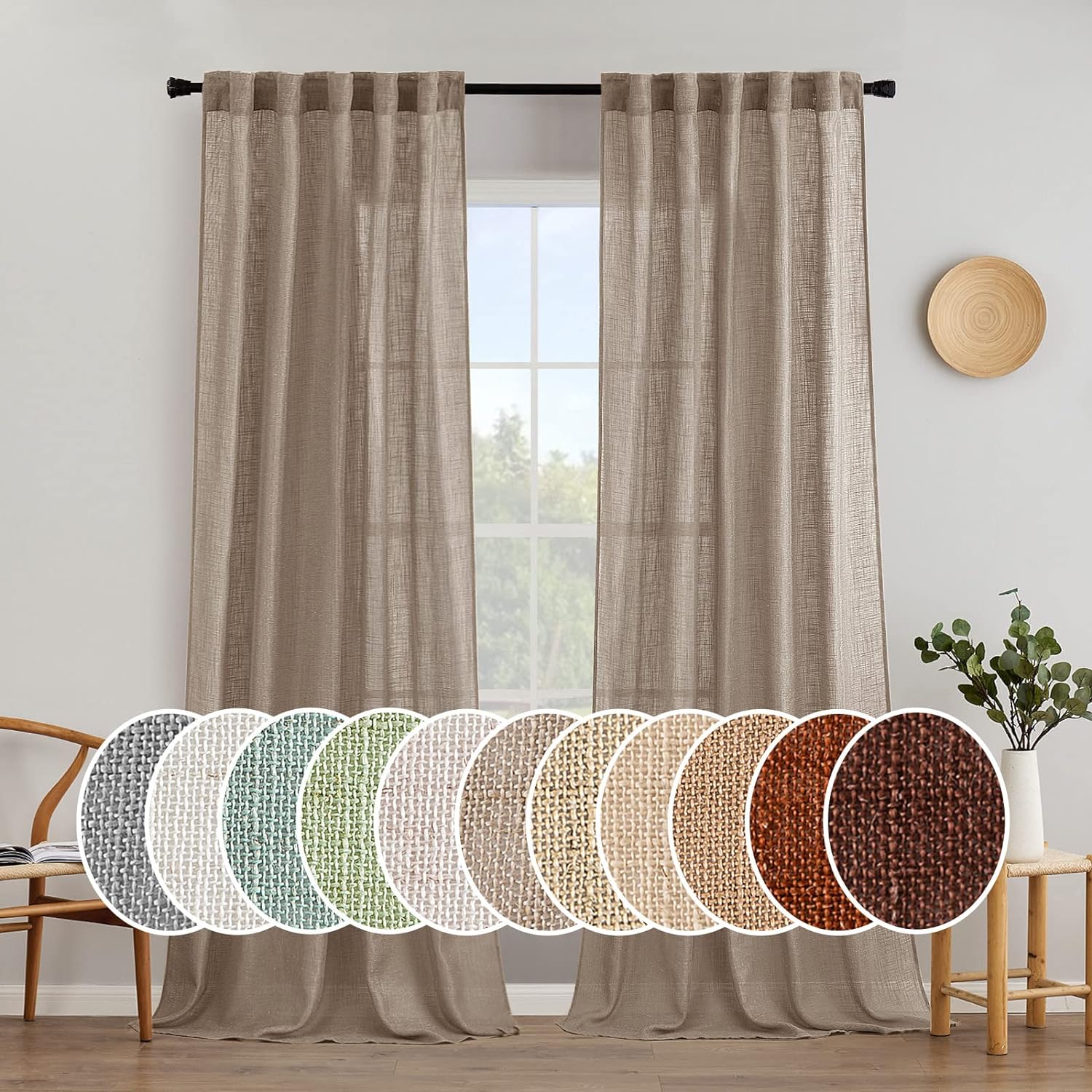 MIULEE Taupe Linen Curtains 108 Inches Long for Stylish Decor