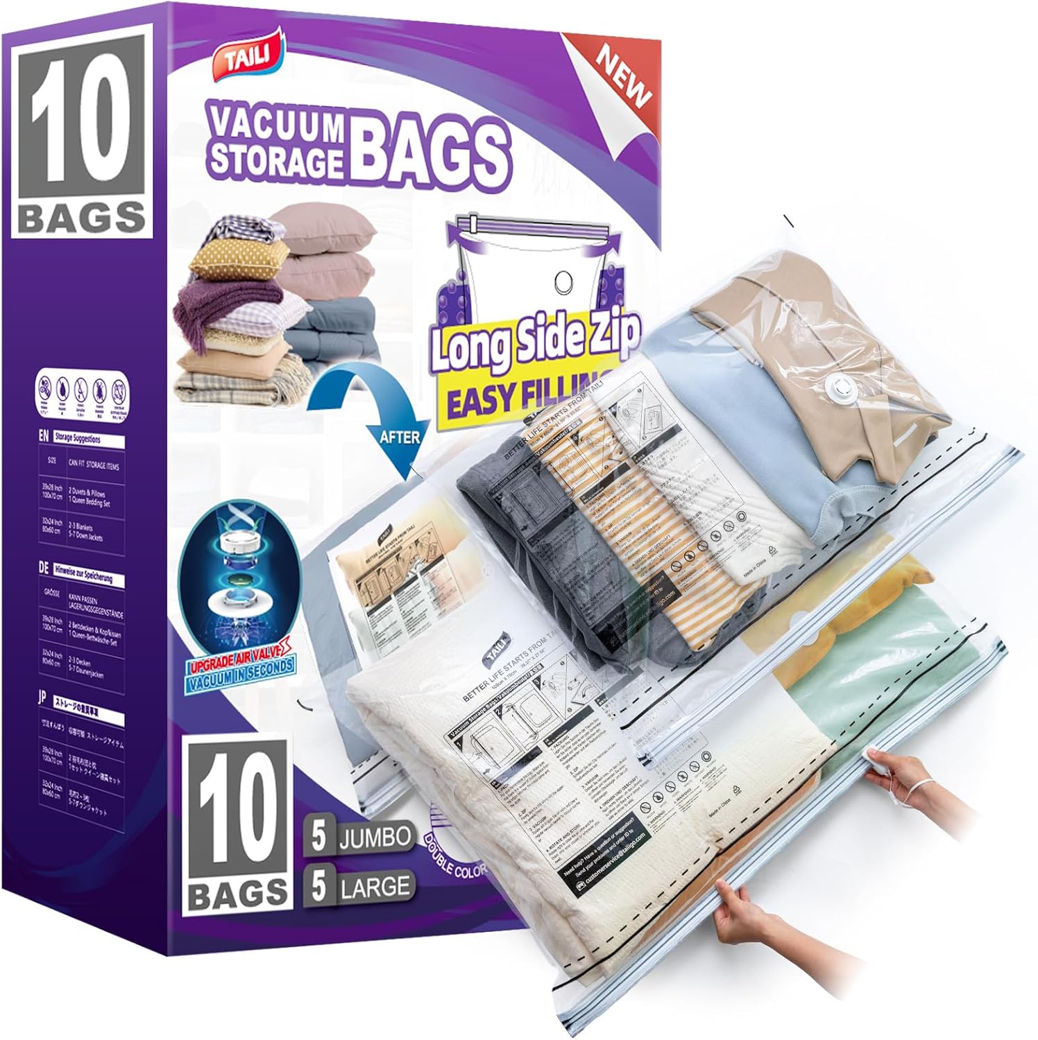 TAILI Vacuum Storage Bags for Clothing and Bedding - 10 Pack