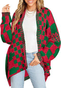 Checkered Color Block Plaid Cardigan Oversized Knit Sweater - Cozy Fit