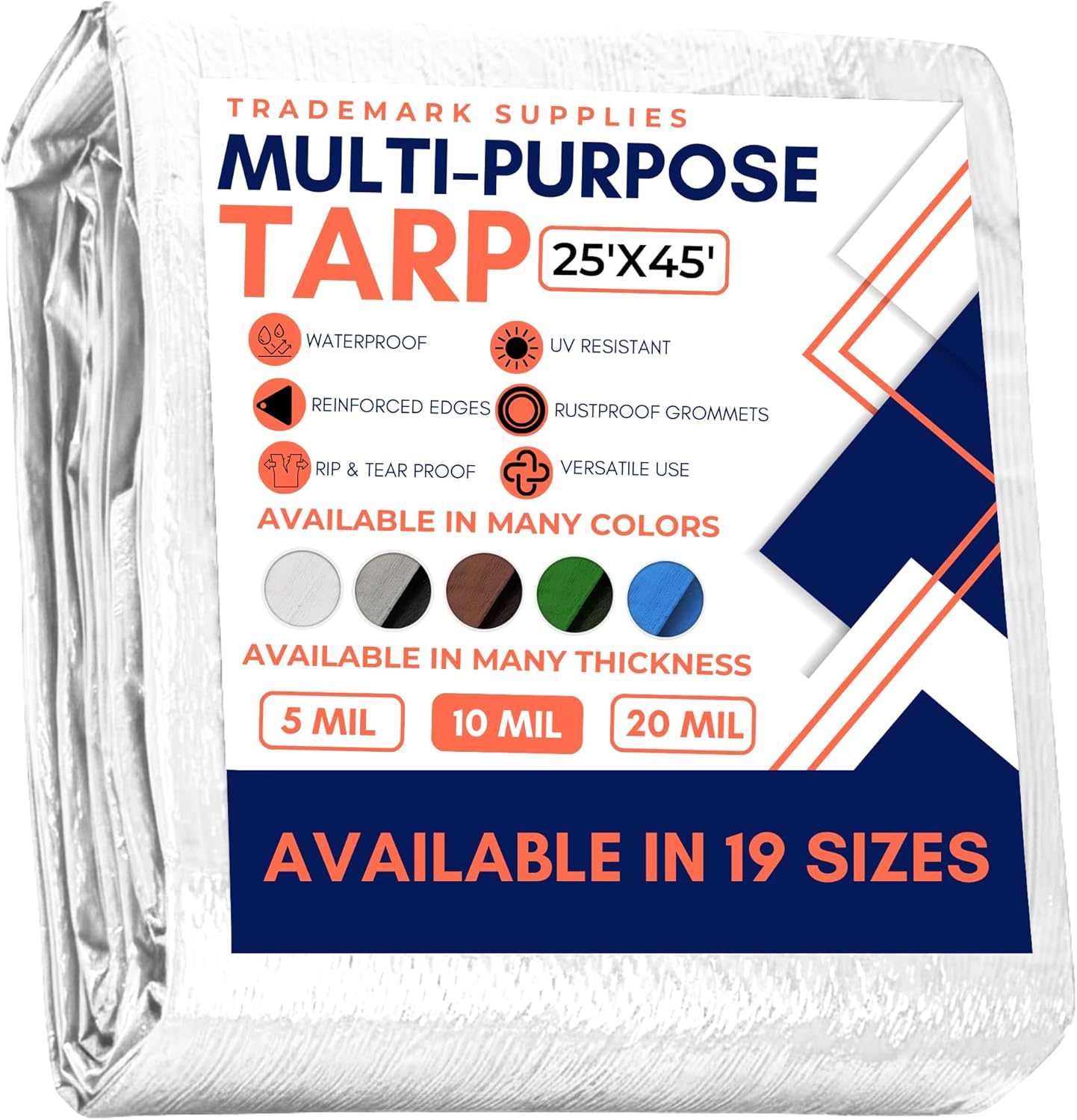 Large Waterproof Tarp - Heavy Duty 10 Mil Thick Poly Tarpaulin