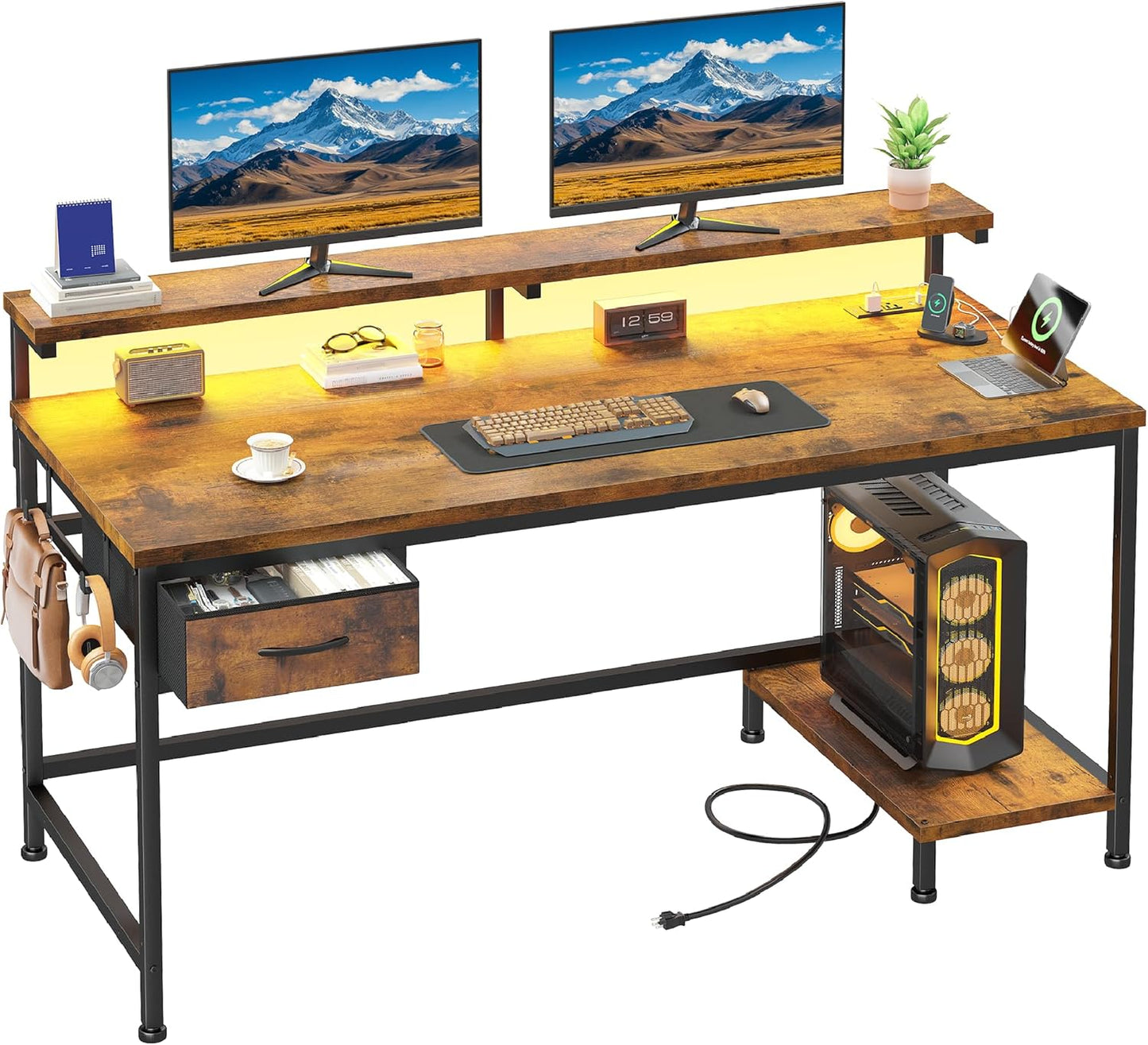 47.2 Inch Office Desk with Power Outlet & Ergonomic Stand