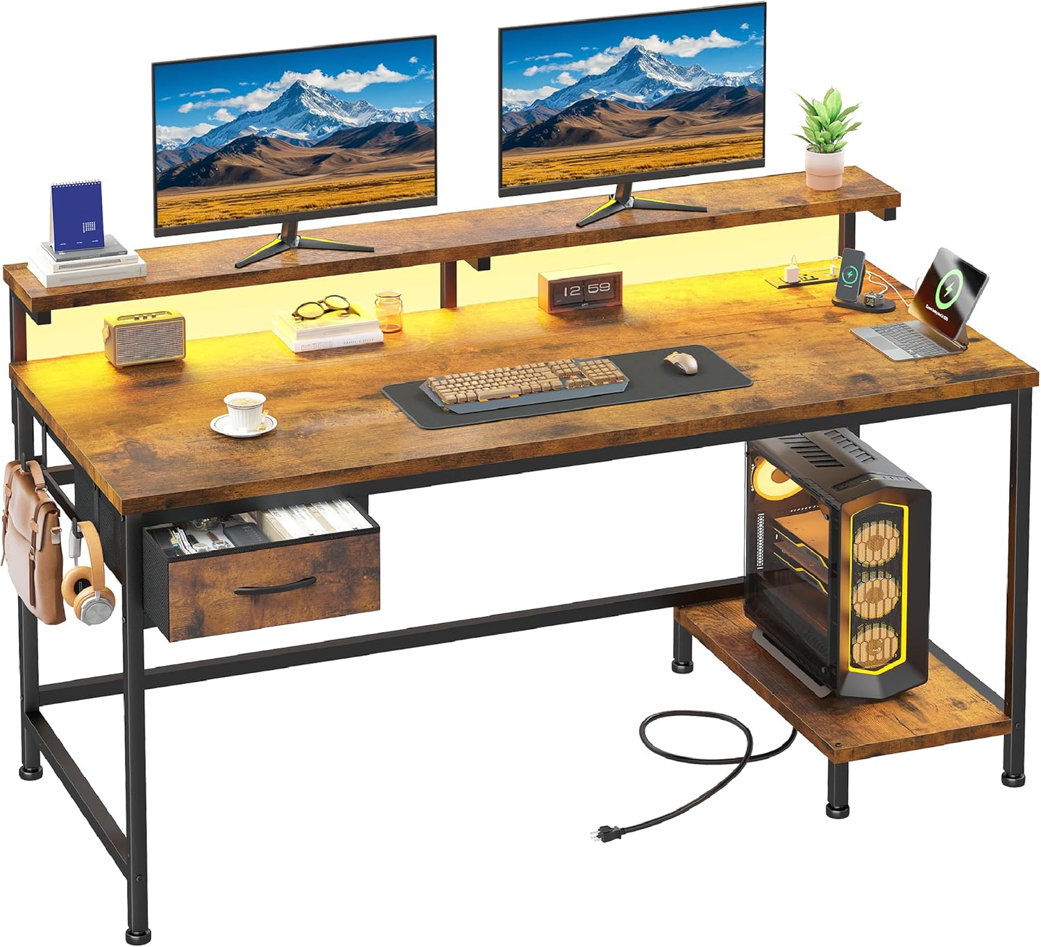 47.2 Inch Office Desk with Power Outlet & Ergonomic Stand