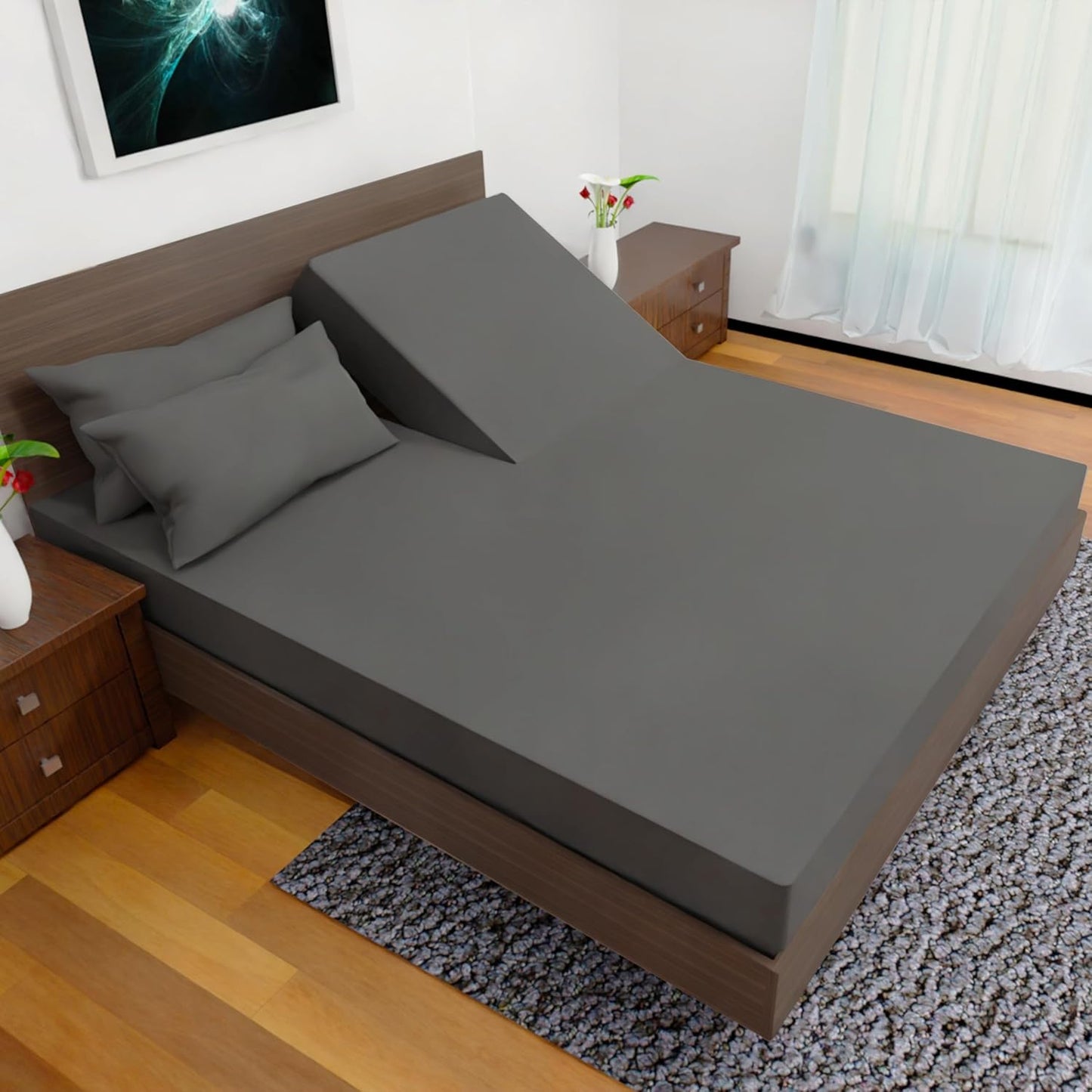 Split Top California King Sheet Set for Adjustable Beds - Dark Grey