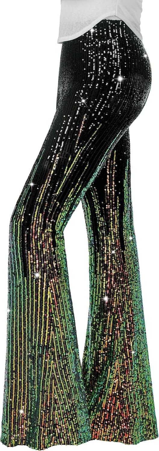 Nawgut Sequin Flare Pants for Disco Parties and Events